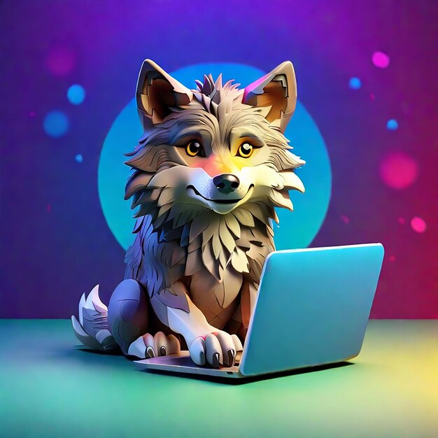 Wolf using a laptop generated by ai