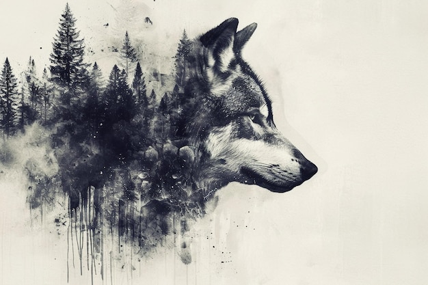 Foto carta da parati wolf con effetto di decomposizione