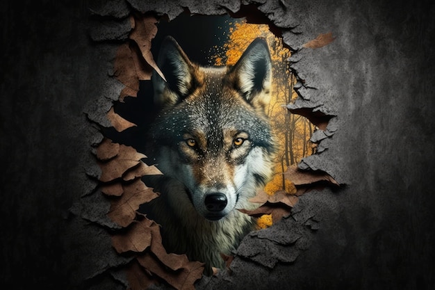 Wolf wallpaper with a deteriorating look