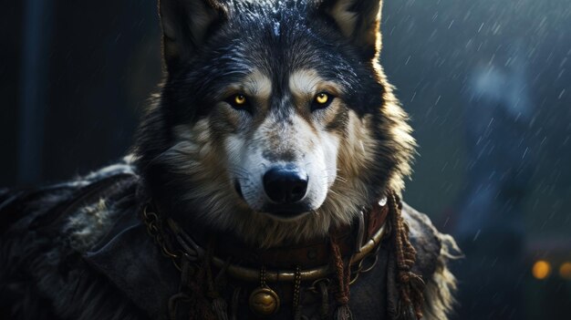 A wolf wearing a garment