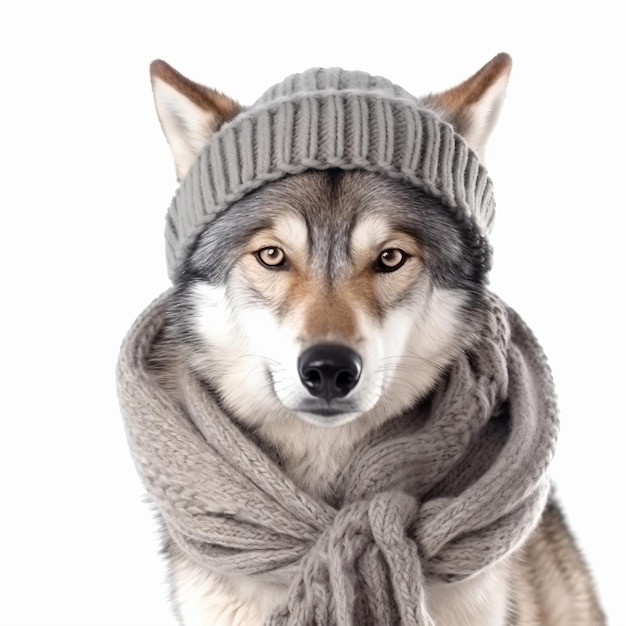 a wolf wearing a hat and scarf