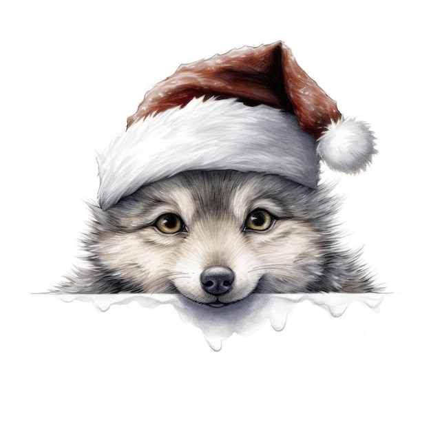 Wolf wearing Santa Hat