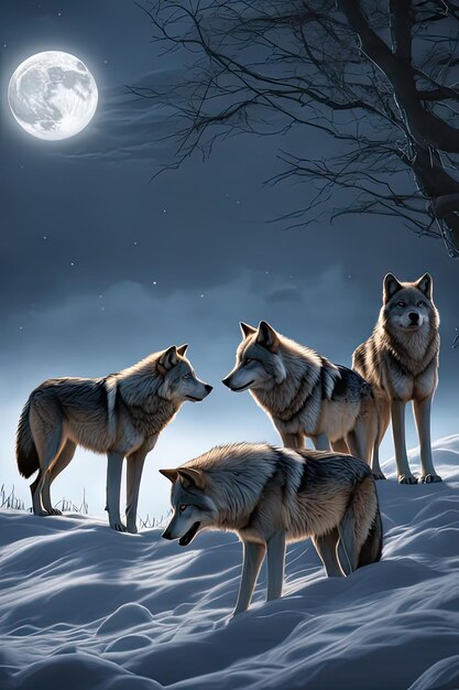 野生のオオカミ 雪の森の礼儀