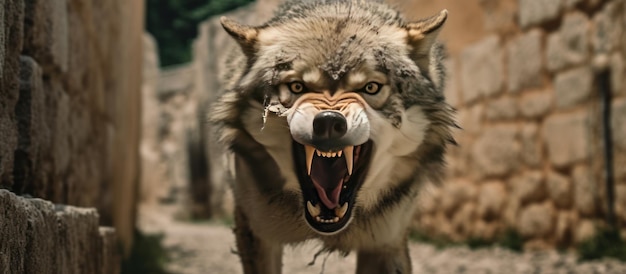 wolf with an angry expression