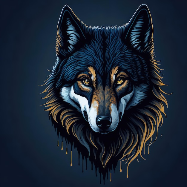 A wolf with a black head and a yellow and black head.