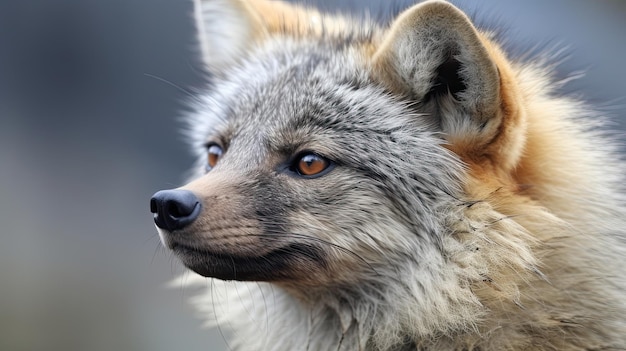 A wolf with a black nose and a black nose is shown.