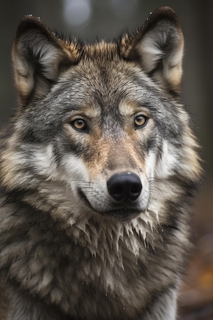 A wolf with a black nose and a brown nose.