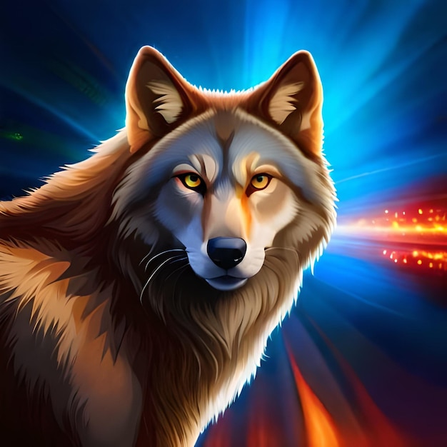 A wolf with a blue background and the word fire on it