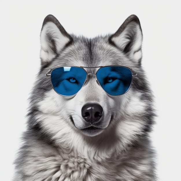 青いサングラスをかぶったオオカミ 創造的なAI