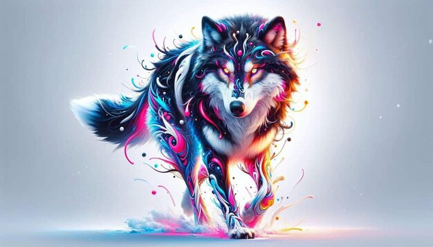 a wolf with a colorful pattern of colors and the word wolf on it