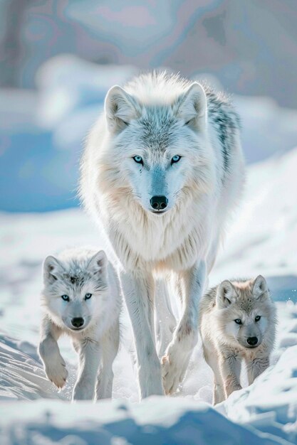 Photo wolf with cubs