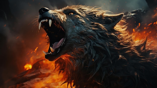 Premium AI Image | A wolf with flames in the background