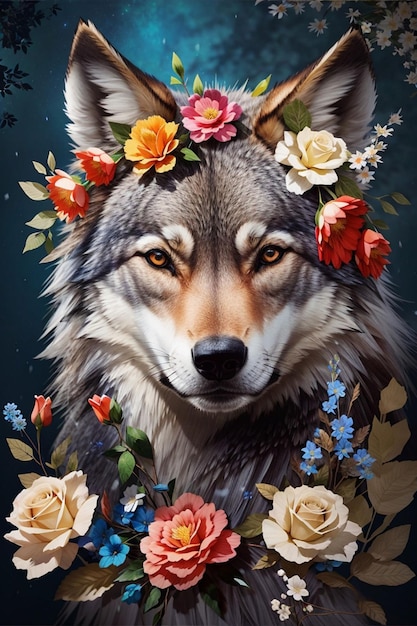 wolf with flower sublimation