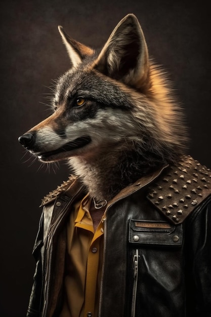 A wolf with a leather jacket