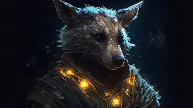 A wolf with lights on his head