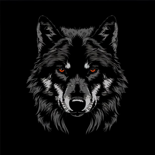 Photo a wolf with orange eyes and a black background