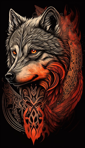 A wolf with a pattern on its face
