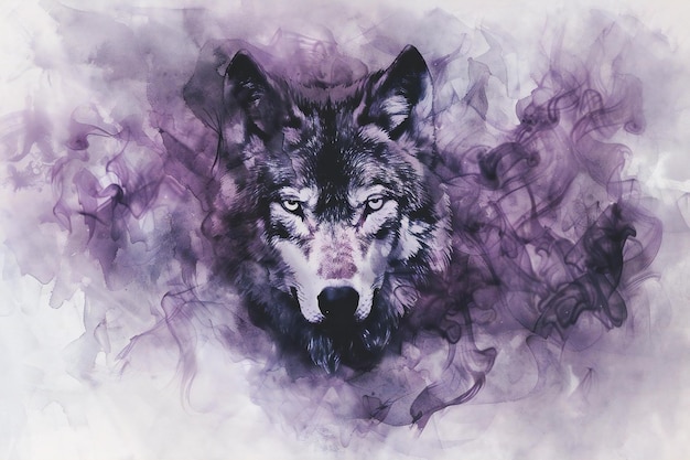 a wolf with purple streaks in the middle of it