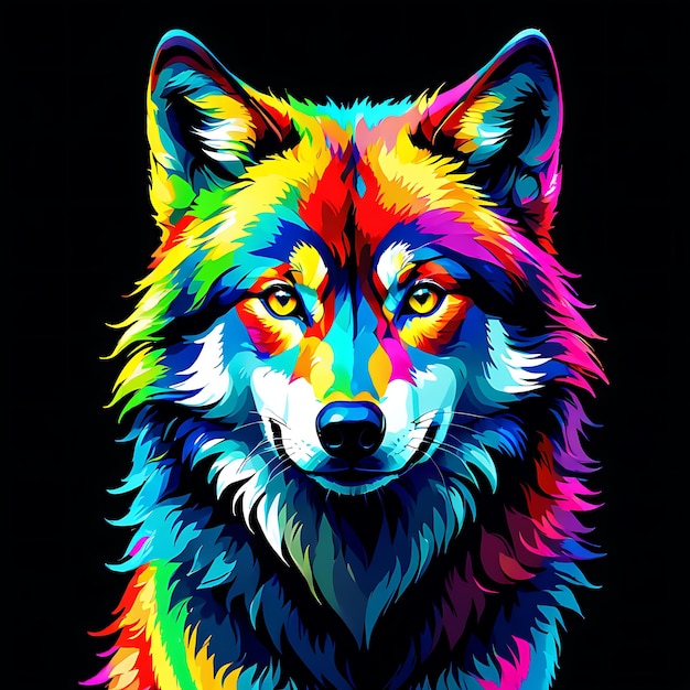 a wolf with a rainbow colored background that says rainbow