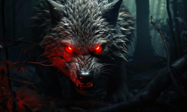Волк с красными глазами, иллюстрация фантазии