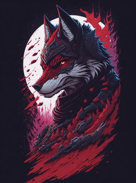 A wolf with a red face is shown in a poster that says'the wolf'on it '