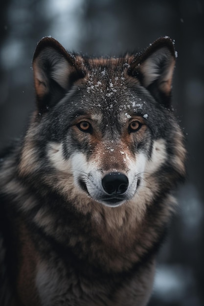 A wolf with snow on his face