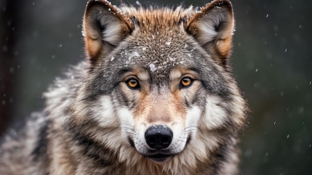 a wolf with snow on its face