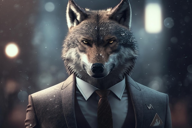 A wolf with a suit and a tie