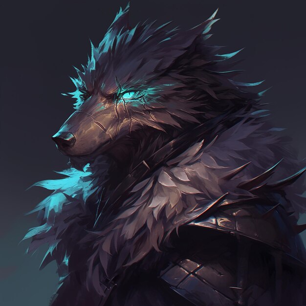 a wolf with a sword and shield on it