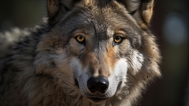 A wolf with yellow eyes