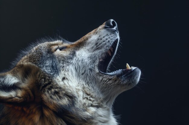 Foto wolf wolf huilende wolf met adem studio opname met zwarte achtergrond