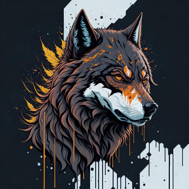 Wolf in the woods flat ai illustration