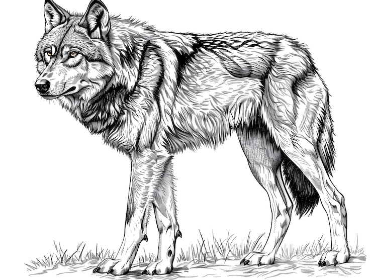 Foto wolf zwart-wit illustratie