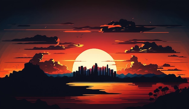 Wolk negen een illustratie van een zonsondergang in de zomerse skyline Generatieve AI