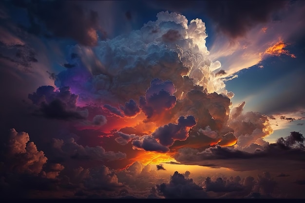 Wolken aan de hemel bij zonsondergang Fantastische magische illustratie AI