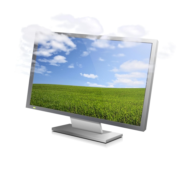 Wolken die verdwijnen uit een landschap weergegeven op een computermonitor