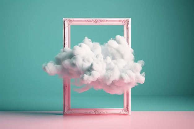 Wolken en frame op blauwe achtergrond 3D-rendering Vintage stijl generatieve ai