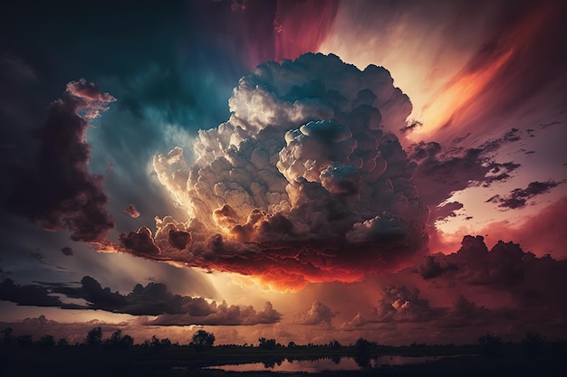 Wolken en zonsondergang Fantastische magische illustratie AI