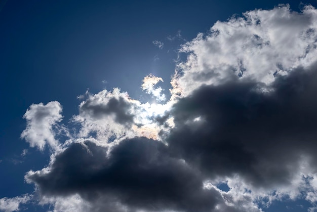 wolken in de blauwe hemel in bewolkt winderig weer prachtige wolken van verschillende maten in de lente hemel