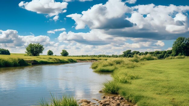 Wolken in het landschap aan de oever van de rivier