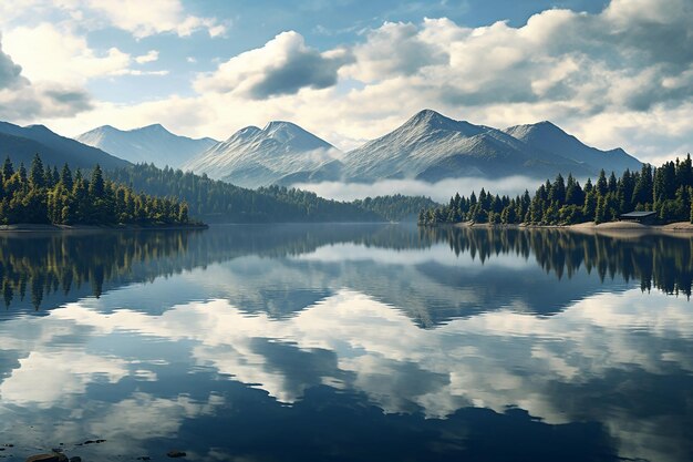 wolken reflectie op rivier berg vreedzame landschappen achtergrond