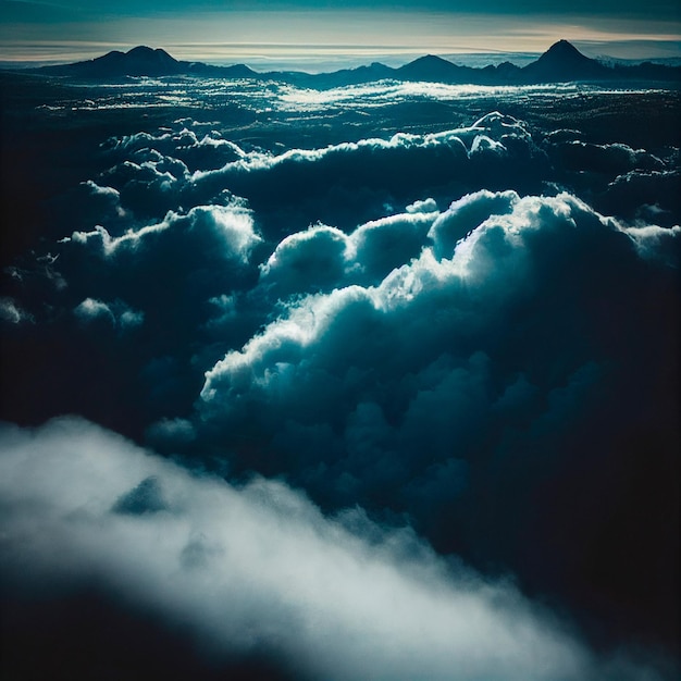 Wolken tussen bergtoppen