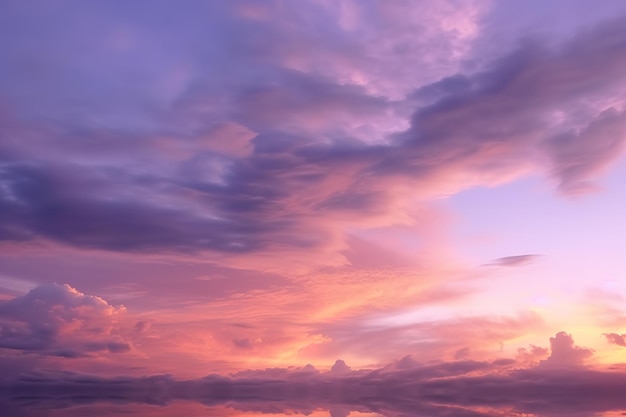 Wolken van paars en geel op een afbeelding van de zonsondergang