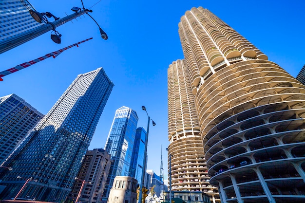 Wolkenkrabbers in het centrum van Chicago, marina city, bertrand goldberg