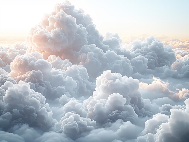 Wolkenlandschap met blauwe hemel en witte pluizige wolken 3D-illustratie