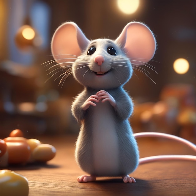 День мировой улыбки День животных Стиль Pixar Милая маленькая мышь Антропоморфное драматическое освещение 8k Portr