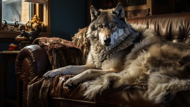 Wolvenvel in huis jachtkamer foto