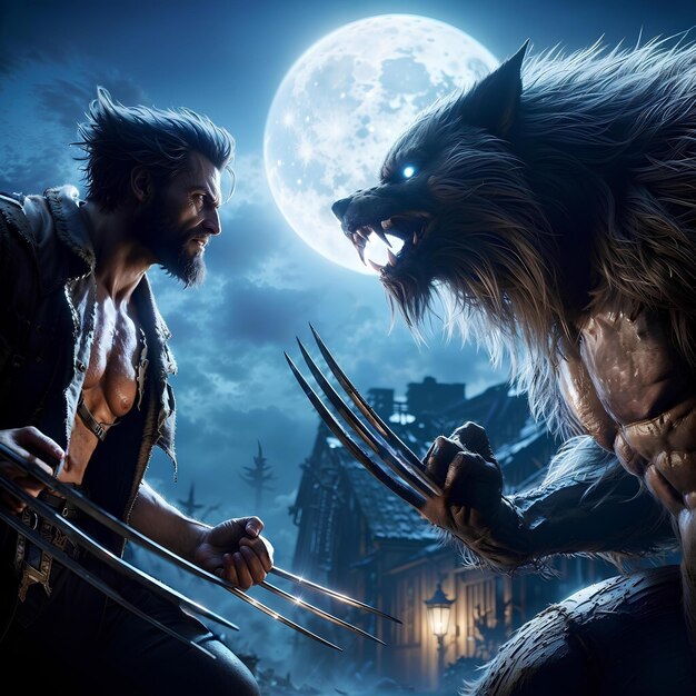 Photo wolverine about to have a pitched battle against the most beastly werewolf