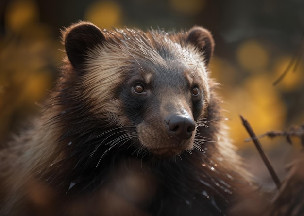 Wolverine close up portrait created with Generative AI technology
