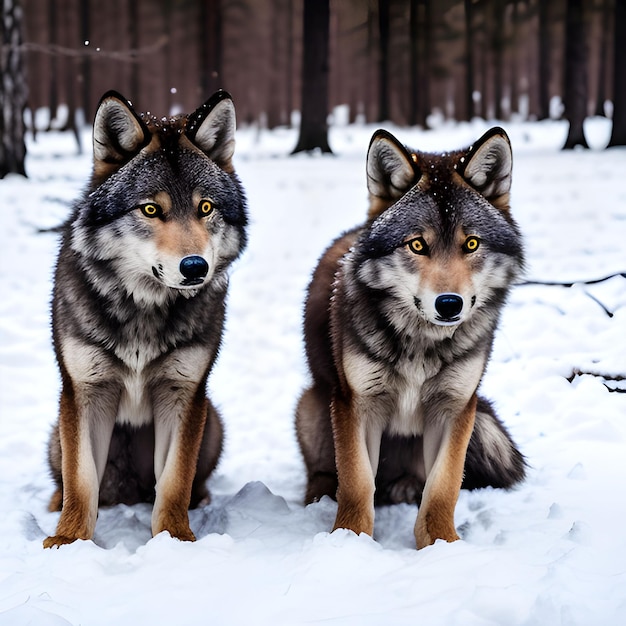 Wolverines Euraziatische wolfsjongen in hun besneeuwde winterhabitat